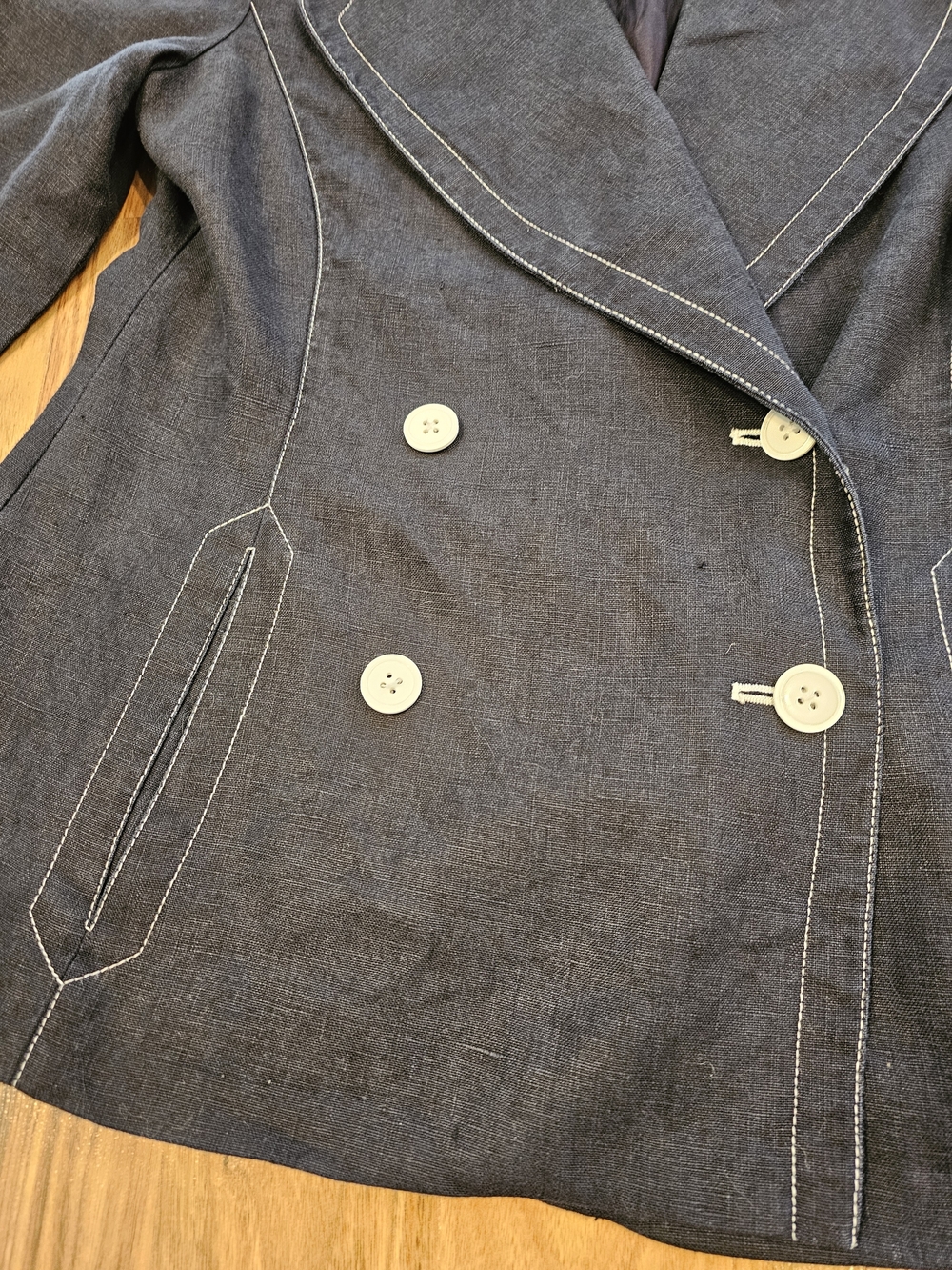 Vintage Ellen Tracy 100% Linen Navy Sailor Collar Blazer Jacket - Picture 4 of 15